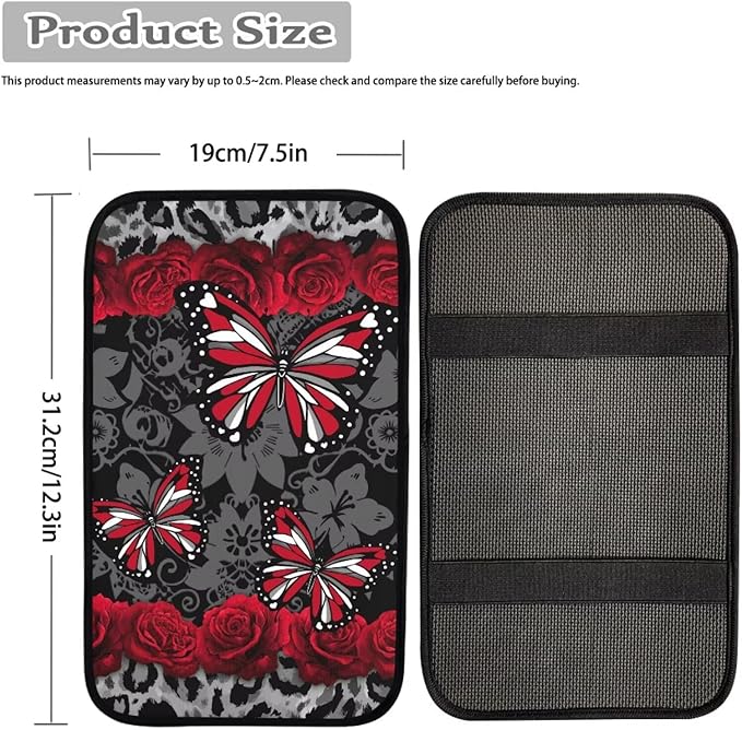 Butterfly Rose Print Center Console Armrest Pad for Cars Dust-Proof Anti-Slip Armrest Seat Storage Box Mat for Car Interior Decor, Easy to Install