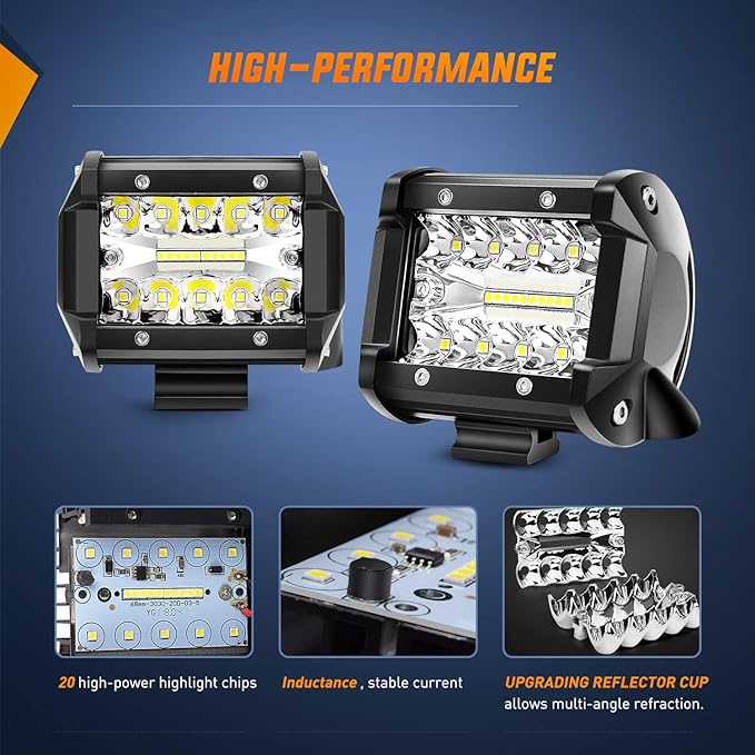 Nilight 2PC 4Inch Triple Row Led Light Pods 60W Flood Spot Combo 6000LM 2Pcs 6.5 Inch 120W Triple Row Light Bar Flood Spot Combo 12000LM Driving Boat Off Road Trucks Lights 2 Years Warranty (ZH042)