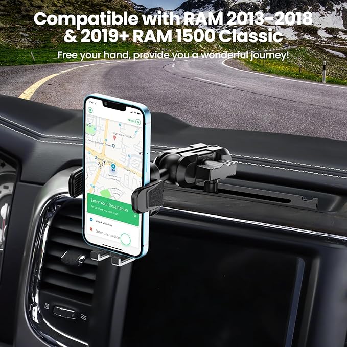 Kaishengyuan Metal Phone Mount for Ram Truck 2013-2018, Dash Mount Cell Phone Holder Compatible with RAM 1500/2500/3500 & 2019+ Classic, Metal Ball Adapter Phone Stand Arm Fit for Most Smartphones