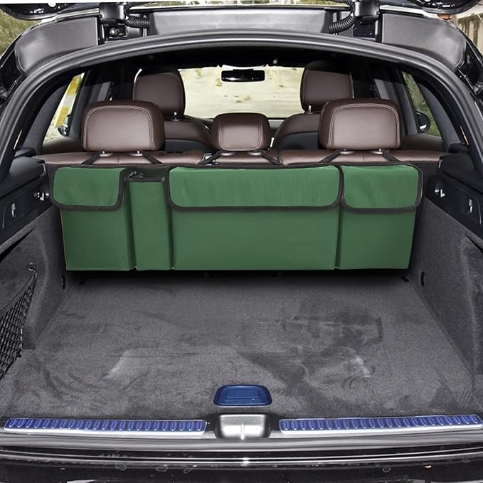 Car Trunk Organizer, Backseat Hanging Large Storage with Adjustable Straps,Waterproof PVC Collapsible Cargo Bag, Car Interior Accessories for Auto SUV MPV (Green)