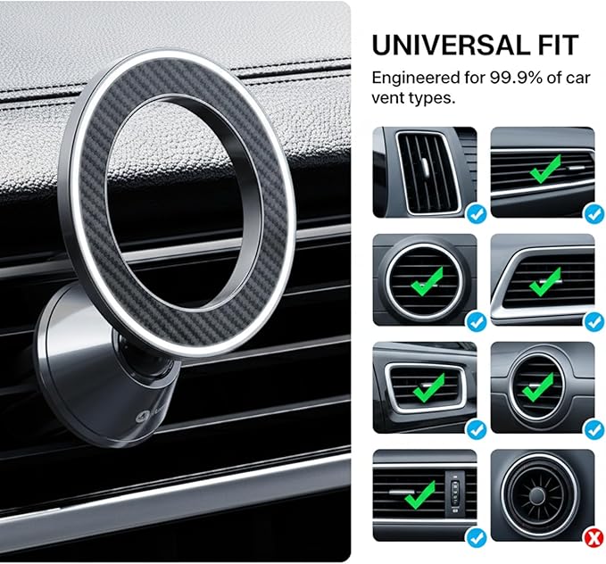 Trusmi Magnetic Car Phone Holder for MagSafe, Air Vent Phone Mount 360° Rotation, Strong Magnet Cell Phone Holder for Car for iPhone 17 16 15 14 13 12 Pro Max, Samsung Galaxy, Google Pixel