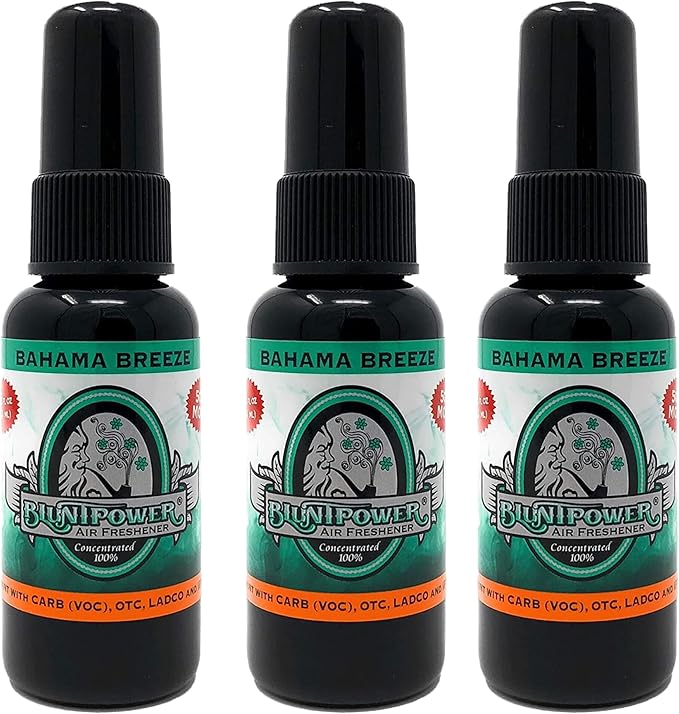 BluntPower (Bahama Breeze, 3 Pack) Concentrated Air Freshener - Premium Oil Based Air Freshener Spray For Home and Car - Long-Lasting Bathroom Spray, Car Freshener, & Odor Eliminator Spray