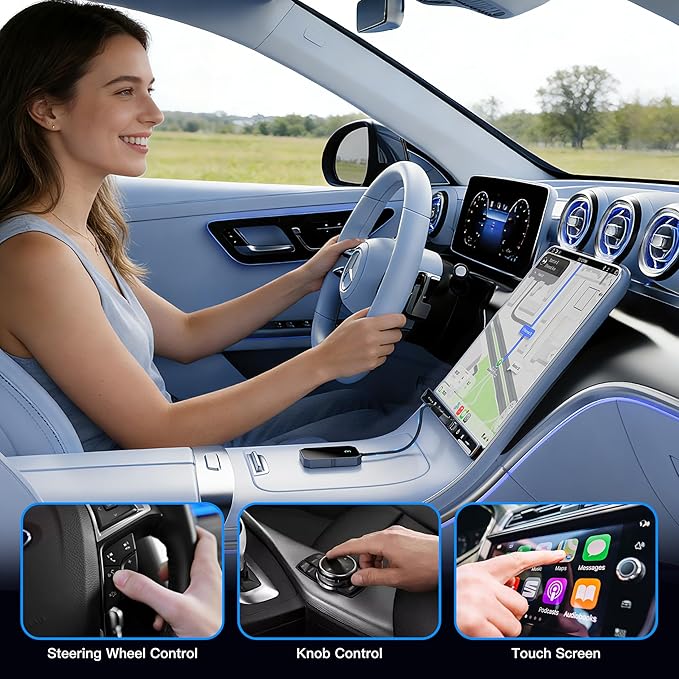 2026 Upgraded Wireless CarPlay Adapter for iPhone – Convert Factory Wired to Wireless Plug-and-Play USB-A/USB-C, No Latency Siri/HD Nav, Compatible with Car with Wired CarPlay & iOS 10+