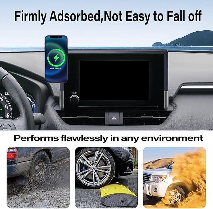 Car Phone Holder for Toyota RAV4 2019-2025 Accessories 15W Fast Wireless Charger Apply to 7/8 Inch Touch Screen Fixed Clip Magnetic Cell Phone Mount Hands-Free 360°Rotation