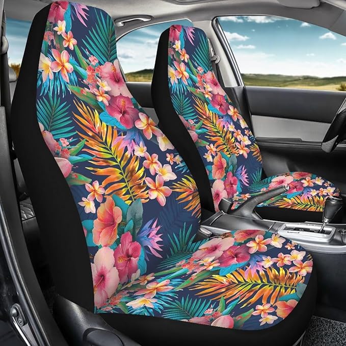 Car Seat Covers Elastic Front Seat Protectors Automotive Interior Accessories Mats Non Slip Scratch Proof Washable Bucket Pads（Tropical Flowers 59）