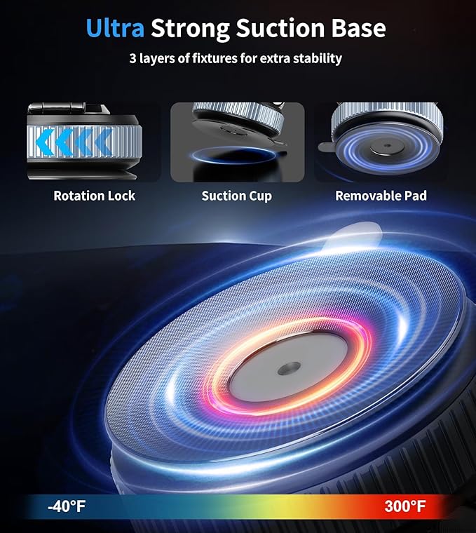 Gahenwo Vacuum Magnetic Car Phone Holder Stand,360° Adjustable Car Phone Mount for Magsafe with Suction Cup & Swivel Lock,Foldable Phone Holders for Your Car,Cell Phone Car Mount for iPhone & Android