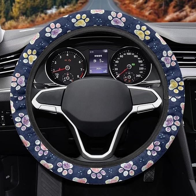 AFPANQZ Purple Yellow Paw Steering Wheel Cover for Cars Universal Fit 14 to 15 inch, Car SUV Sedans Accessories Steering Wheel Protection Sweat Absorption