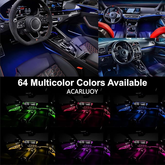 Acrylic Car Interior LED Lighting Kit, Interior Car Led Strip Lights， 22in-1 LED Fiber Optic Multi-Mode Standard Format Ambient Light, Suitable for Neon Lights of All Car Models.