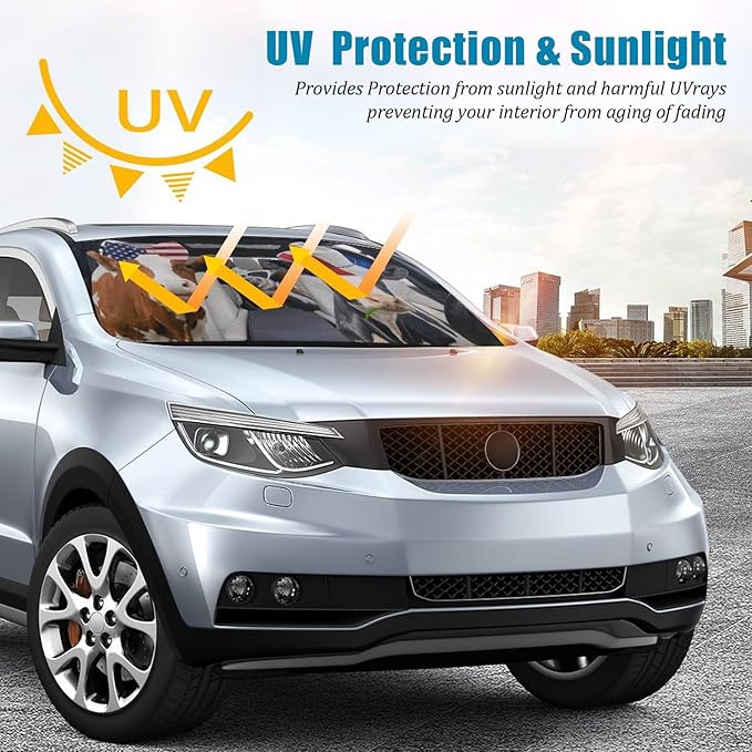 Funny Cow Car Windshield Sun Shade Foldable Sunshade Front Window Cover Sun Visor Protector Accessories (59x27.5 inches)