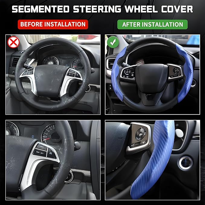 2 Pc Car Carbon Fiber Steering Wheel Cover, Anti-Skid & Scratch-Proof Ultra Thin Steering Wheel Cover Protector Men/Women,100% Universal Fit Steering Wheel,Car Accessories Gifts