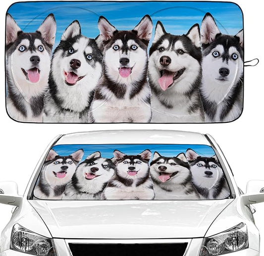 Husky Dog Car Windshield Sun Shade Foldable Sunshade Front Window Cover Sun Visor Protector Accessories (59x27.5 inches)