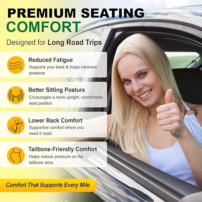 kingphenix 5-Piece Memory Foam Car Seat Cushion Set with Full Back Support Pillow, Comfort for Long Drives & Road Trips, Universal Automotive Comfort for Most Car, Van, Truck, SUV, Dark Grey