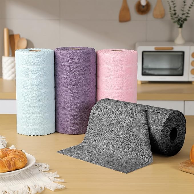 Ferdilan 80 Pack Microfiber Cleaning Cloth Roll,Lint Free Rags Paper Towels & Tear Away Reusable Towels,Washable Shop Rags,Wash Cloths Dish Rags(12" x 12") for Car Kitchen Window Garage-Black