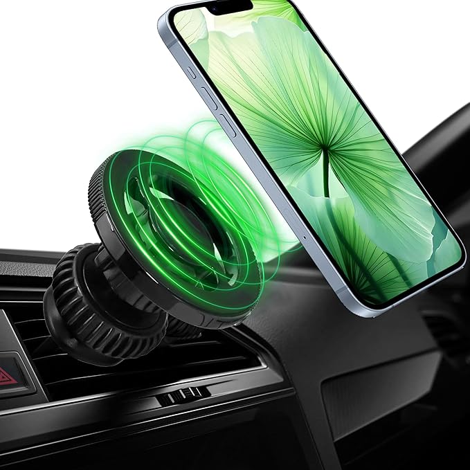 Magnetic Car Phone Holder, N55 Strong Magnets, 360° Rotation Dashboard Magnetic Phone Holder for Car, Folding Car Magnet Phone Mount for iPhone 16 15 14 13 Pro Max (Round-3)