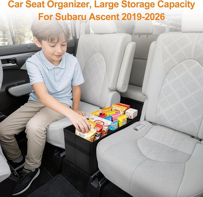 Car Seat Organizer for Subaru Ascent 2019-2026 w/Built-In Cooler Bag, Car Second Console Organizer w/Non-Slip Strips, Foldable Car Backseat Organize for Dog Toys Kids Snacks Travel Storage Box