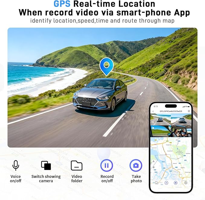 4 Channel Dash Cam 360 View Front Rear Left Right Car Camera,GPS and 5GHz Band WiFi,APP Control,G-Sensor,24H Parking Mode,8PCS IR Lights Night Vision,Wide Angle,WDR,Included Free TF Card