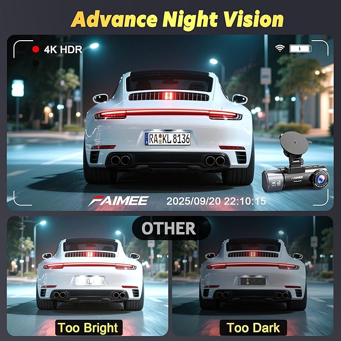 4K+2K+2K 3 Channel Dash Cam Front and Rear with 128GB Card, Dash Camera for Cars 5.8G/2.4G Dual WiFi, Built-in GPS, Night Vision, WDR, 170°Wide Angle, Emergency Lock, 24H Parking Monitor, Deep Black