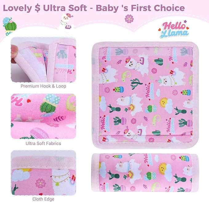 COOLBEBE Car Seat Straps Shoulder Pads for Baby Kids, Super Soft Seat Belt Covers for All Car Seats/Pushchair/Stroller/High Chair, Pink Alpaca, Polyester Material