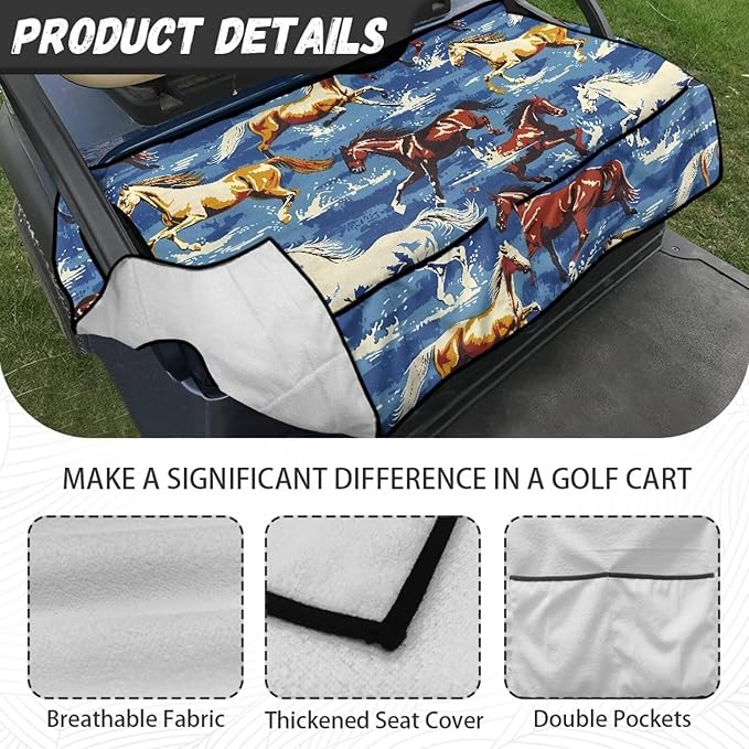 Biyejit Golf Cart Seat Covers with 4 Pockets Golf Cart Seat Towel Blanket Fits 2-Seat Golf Carts, Golf Cart Accessories
