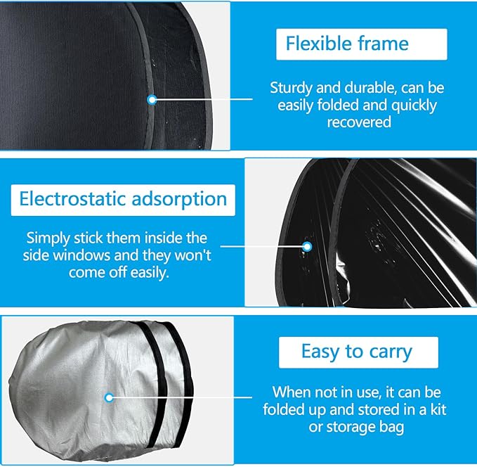 Wuyaoyao 2PCS Car Window Shades, 19.69"×12.13" Static Cling Auto Side Window Sunshade, Sun Blocker for Glare, Heat & UV Protection, Auto Side Window Screens for Baby, Universal Car Accessories