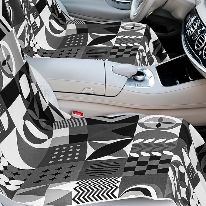 2 Pack Car Seat Towel Covers with Storage Bag 63 x 32 Inch Athletic Running Towel Seat Sweat Washable Non Slip Cover Gift for Car Outdoor Sport Activities (Black White Abstract)