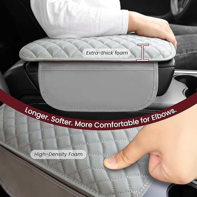 Upgraded Car Middle Center Console Cover with 2 Storage, Microfiber Leather Car Armrest Cover Cushion for for Most Vehicles, 0.5 inch Memory Foam Comfort Stylish Leather Scratch-Resistant, Thickened
