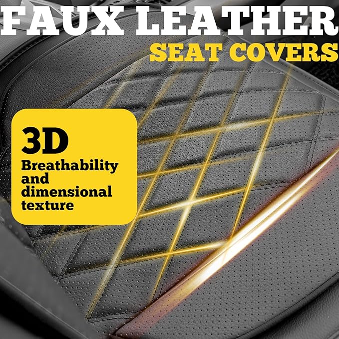 LINGVIDO Car Seat Covers Full Set (5 Seats) - Premium Perforated Nappa Leather, Waterproof Shield, Omni-Adapt Fit SUVs Sedans, Ultimate Family & Pet Protection