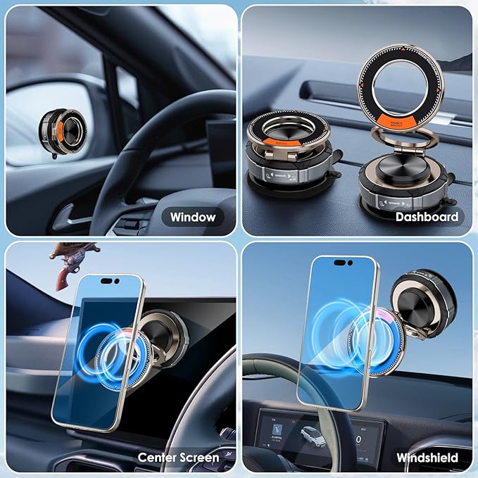 Magnetic Car Phone Holder for Mag-Safe [108+LBS Suction & 3200gf Magnetic] 360° Adjustable Ultra Suction Cup Phone Holders for Your Car/Gym/Mirror, Car Mount for iPhone & Android