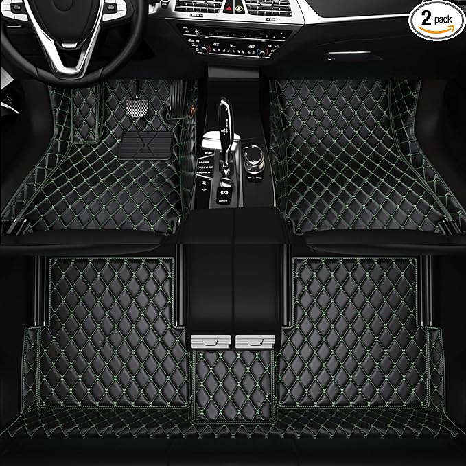 All-Weather car Floor MATS-Suitable for 99% of car Models,Leather car mat, offering Personalized Embroidery and Multiple Color Options,Provide Protection for car Rug (Black Green)
