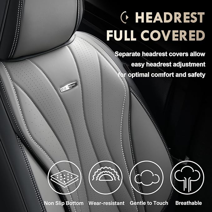 Coverado Car Seat Covers, 5 Seat Front and Back Seat Covers, Waterproof Seat Cover Full Set, Leather Seat Cover for Cars, Car Seat Protector, Car Seat Cushion Universal Fit for Most Cars (Black&Gray)