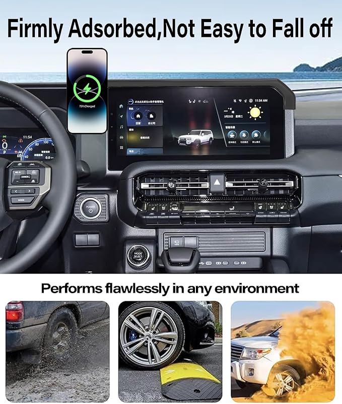 Car Phone Holder for 2024 2025 2026 Toyota Land Cruiser LC250 Accessories Apply to 8/12.3 Inch Touch Screen 15W Fast Wireless Charger Screen Fixed Clip Cell Phone Mount Hands-Free