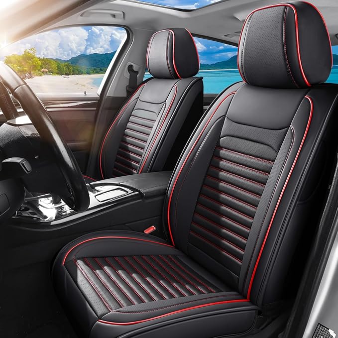Front Seat Covers Fit for Toyota 4Runner 2001-2026, Car Seat Covers Front Seats, Breathable Faux Leather Automotive Seat Covers Front Pair Anti-Slip Seat Cover(Black&Red, Front)
