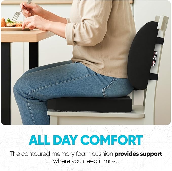 FORTEM Seat Cushion, Office Chair Cushion, Lumbar Support Pillow for Office Chair, Memory Foam Sciatica Coccyx Tailbone Pressure Pain Relief, Car Sitting Pad, Washable Non Slip, XL