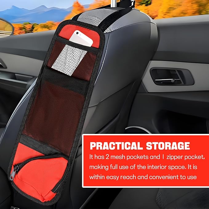 Hovom 2PCS Car Seat Storage Hanging Bag, Multi-Pocket Auto Seat Side Organizer, Multifunctional Mesh Pocket Auto Front Seats Organizer for Phone Wallet Glasses, Universal Car Accessories (Red, 2PCS)