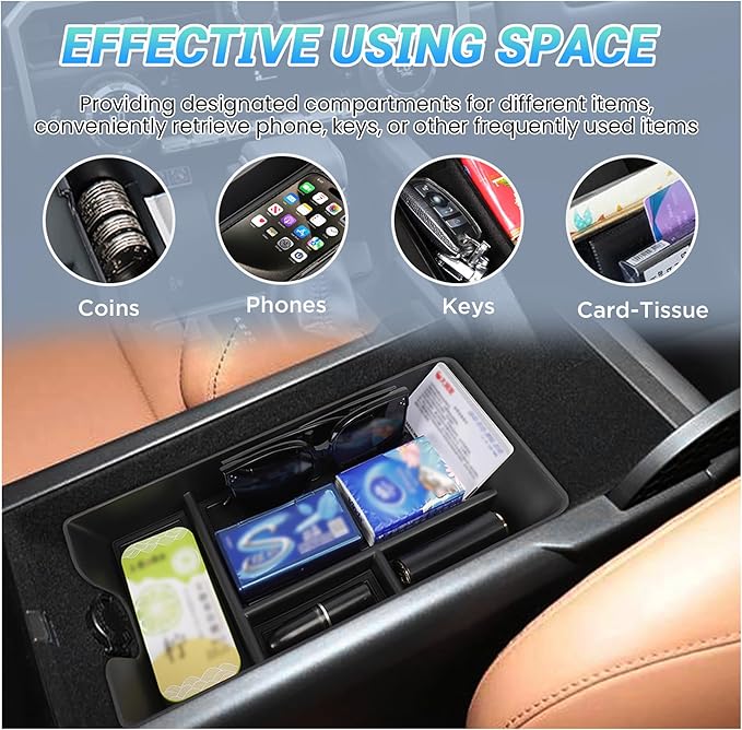 Center Console Organizer 3PC Compatible with 2025-2026 Toyota Camry Accessories, Armrest Storage Box, Charging Zone Anti-Slip Mat and Gear Shifter Right Side Console Organizer Tray