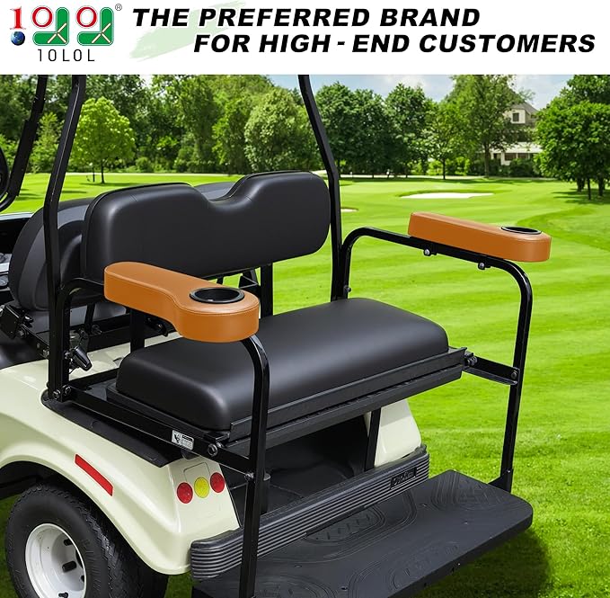 10L0L Golf Cart Rear Seat Kit Arm Rest Set with Cup Holder for Yamaha EZGO Club Car Golf Cart UV-Proof Coating Long Lasting, No Drilling Kits Include