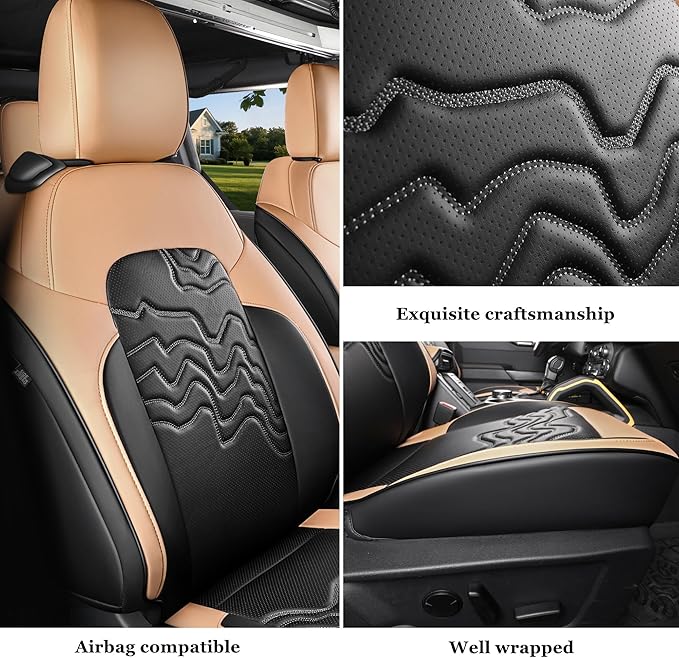 Red Rain Bronco Leather Seat Cover Customized Fit for Ford Bronco 2 Door 2025 to 2021 Black and Orange Auto Seat Cushion Protector (Bronco 2Door-Black+Orange)