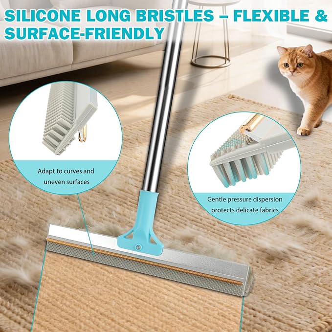 Vivifying Carpet Rake Pet Hair Remover Set, 56” Adjustable Long Handle Plus 2 Handheld Tools, Deep Cleans Pet Hair from Carpets, Rugs, Mats & Upholstery