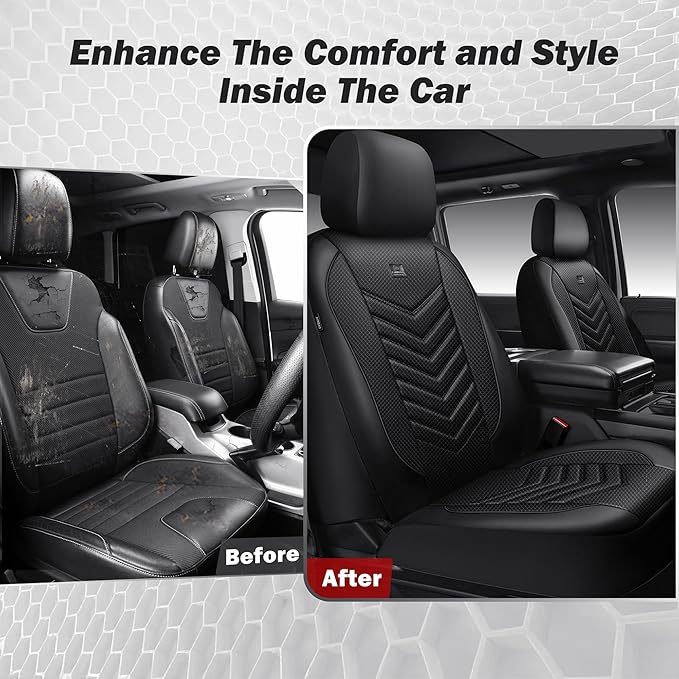 CAR PASS 3D Foam Mesh Leather Car Seat Covers Front Seats, Breathable Two Front Seat Cover for Cars, Comfortable Universal Fit for SUV Truck Sedan Automotive Anti-Slip Airbag Compatible, All Black