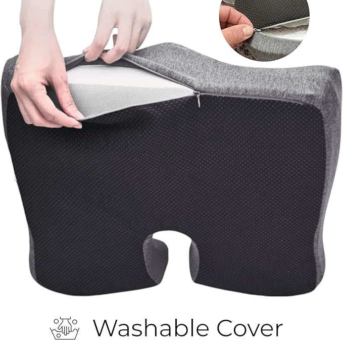 Seat Cushion, Office Chair Cushion for Sciatica, Coccyx Cushion, Ergonomic Memory Foam Seat Cushion for Car, Home, Pressure Relief Pad for Hip, Tailbone, All Day Comfort - Gray
