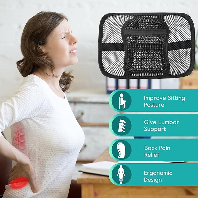 Samyoung Mesh Back Lumbar Support, Back Support Seat Cushion with Breathable Mesh for Office Chairs Car 12” x 16”