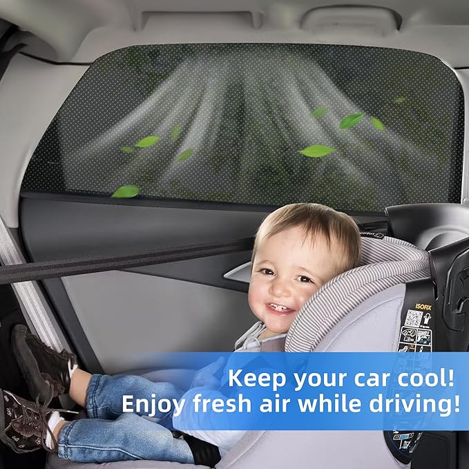 Car Window Shades, 2 Pack Side Car Window Sun Shades for Camping, UV Protection Breathable Mesh Baby Window Covers, Window Screen for Car, Truck, SUV, Protect Privacy for Kids, Family (39.8"x18.9")