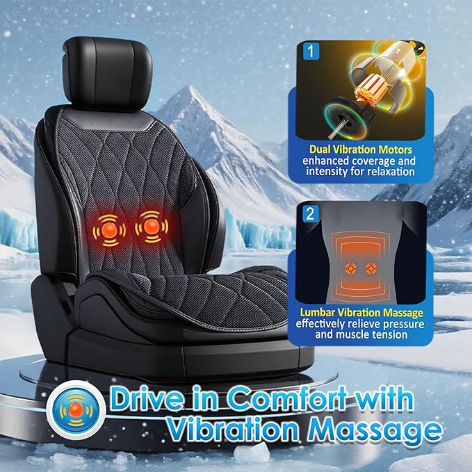 3-in-1 Cooling Car Seat Cushion with Massage, 16 Fans Ventilated Seat Cooler, 12V Front Seat Summer Cooling Seat Cover for Car SUV Truck, Fits All Seasons (Black)
