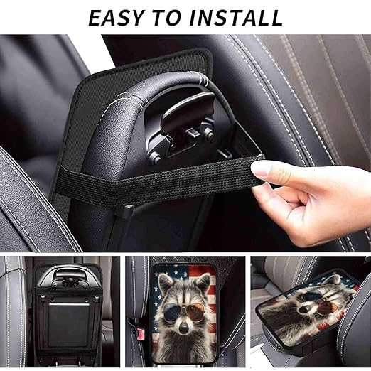 Cute Raccoon Sunglasses with American Flag Car Auto Armrest Cushion Cover Accessories Center Console Seat Box Pad Protector Universal Decoration for Most Vehicle SUV Truck