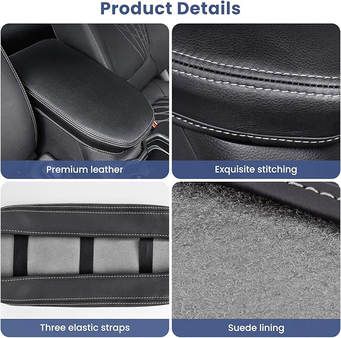 Center Console Cover for Toyota RAV4 2019-2025, Upgraded PU Leather Armrest Cover for RAV4 Adventure/Hybrid/XLE/LE/Limited/TRD Off-Road/Premium/XLE Premium (Gray Stitching)