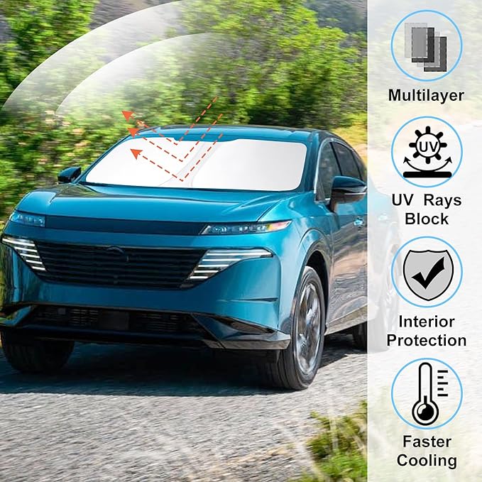 Windshield Sun Shade Custom Fit for 2025 2026 Nissan Murano Accessories Foldable Sunshade Sun Blocker Front Sun Visor Protector Protect Car from Sun Rays & Heat Damage Keep Car Cooler
