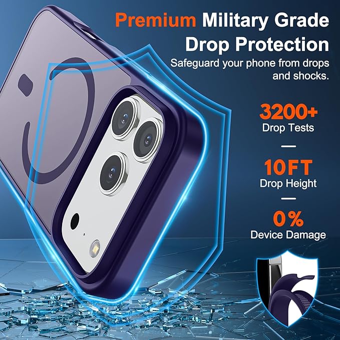 SUPFINE Magnetic for iPhone 17 Pro Case (Compatible with MagSafe)(Military Grade Drop Protection) Translucent Matte Shockproof with Anti-Fingerprint Phone Cover,Dark Purple