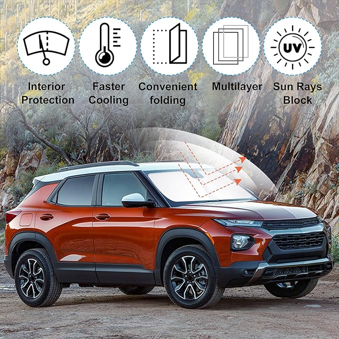 Windshield Sun Shade Custom Fit for 2021 2022 2023 2024 2025 2026 Chevrolet/Chevy Trailblazer Accessories Foldable Sunshade Sun Blocker Protect Car from Sun Rays & Heat Damage Keep Car Cooler