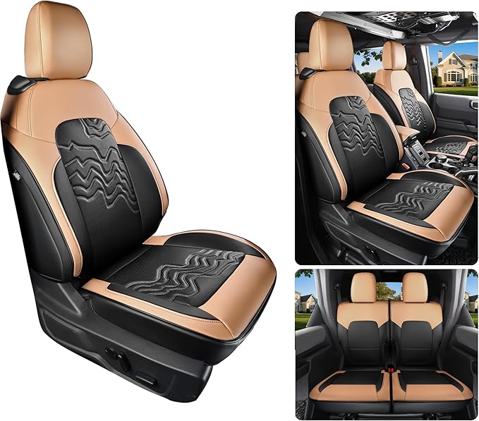 Red Rain Bronco Leather Seat Cover Customized Fit for Ford Bronco 2 Door 2025 to 2021 Black and Orange Auto Seat Cushion Protector (Bronco 2Door-Black+Orange)