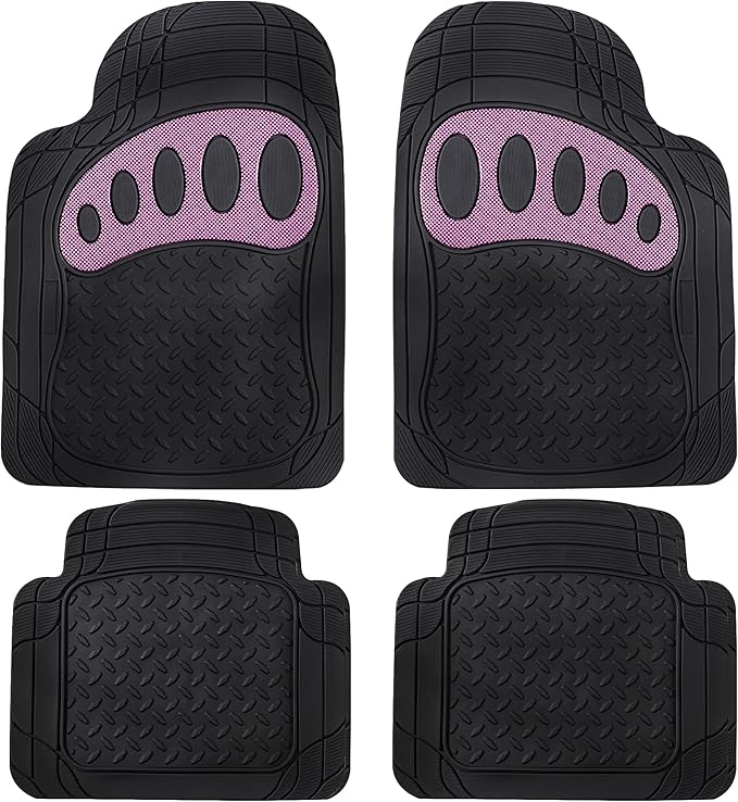FH Group Auto Rubber Mats - Heavy-Duty, Universal Fit Full Set, Climaproof, Trimmable for Sedan, SUV, Truck Mats - Footprint Dresign, Pink
